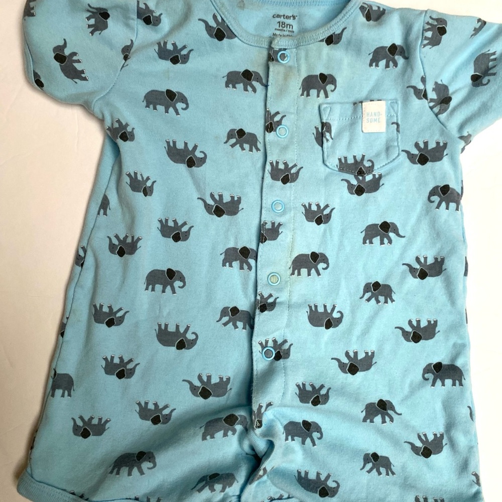 Carter's Light Blue Elephant Print One-Piece